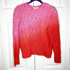 Ply-Knits Frida Pink Red Ombre Cable Knit Wool Sweater Women's Size Large L